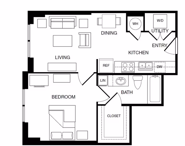 1 bedroom 1 bathroom-A3 Private floor plan